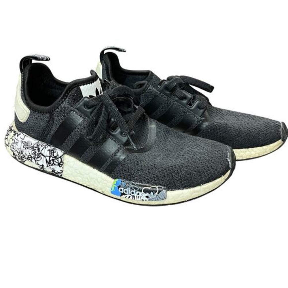 Adidas NMD R1 Boost Mens Shoes Sz 9 Graffiti Print Black White EH0779 Running